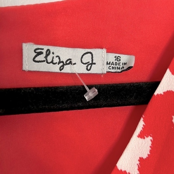 Eliza J Red and White V-Neck Wrap Dress - Picture 3 of 6